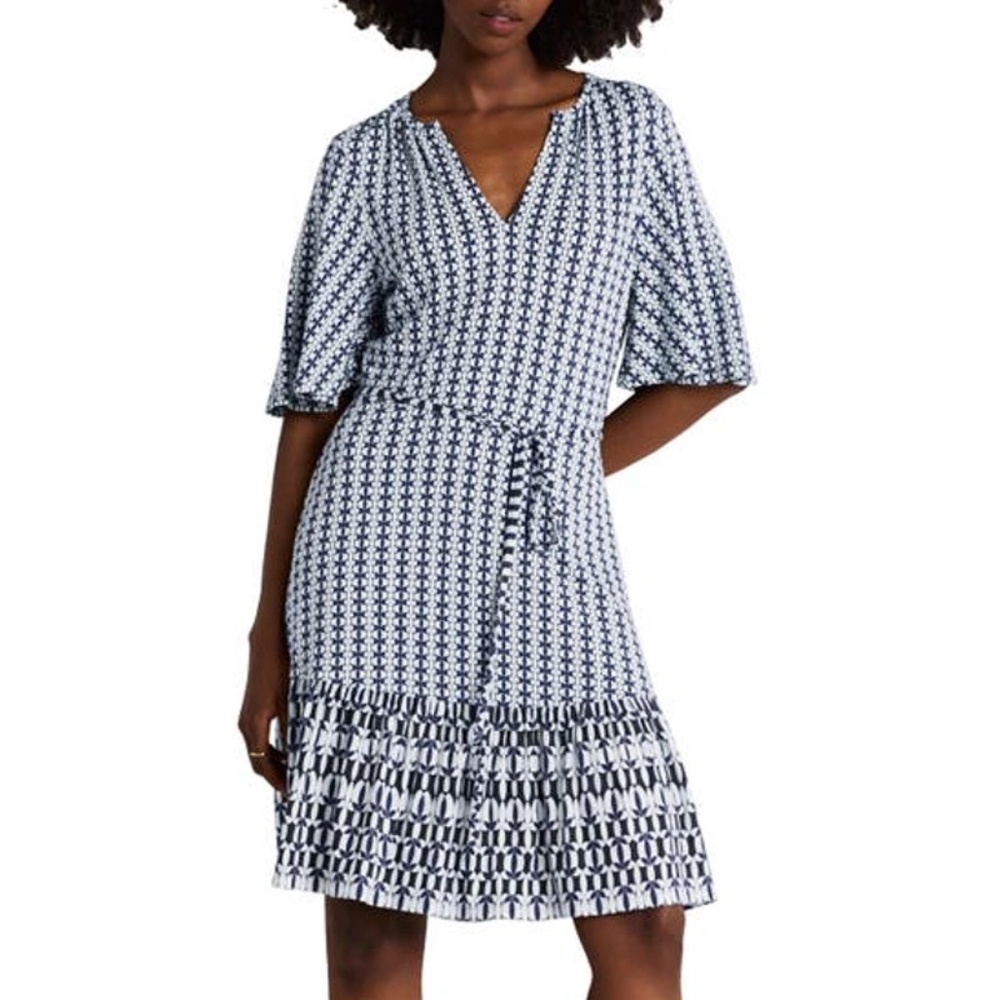COPY - NWT- Boden Womens Notch Neck Jersey Dress Navy/White Size 2R